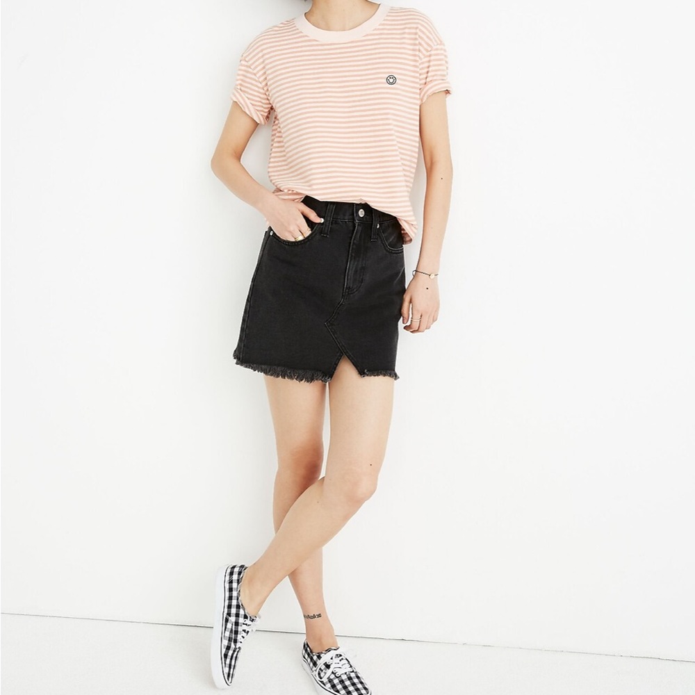 Madewell Rigid Denim A-Line Mini Skirt in Lunar Wash: Cutout Edition
